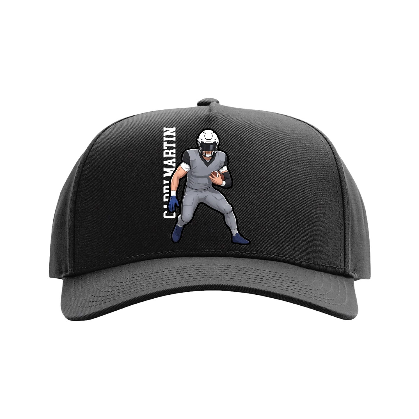Full Fabric Five-Panel Champ Cap — Name Vertical in Black