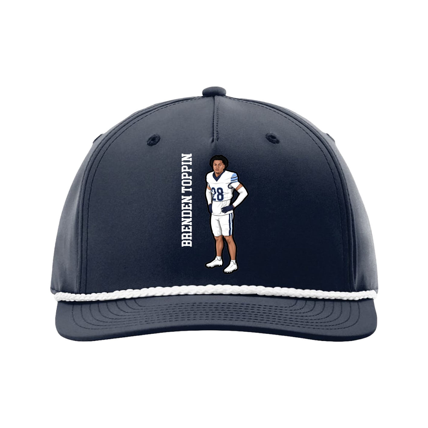 Five-Panel Classic Rope Cap — Name Vertical in Navy
