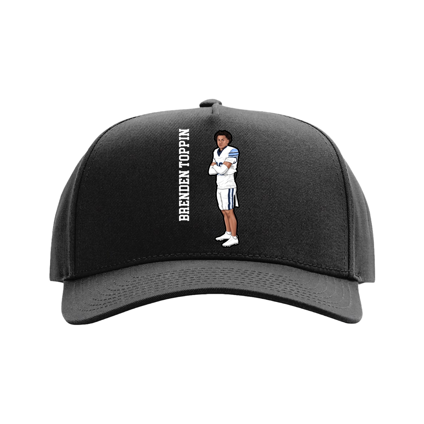 Full Fabric Five-Panel Champ Cap — Name Vertical in Black