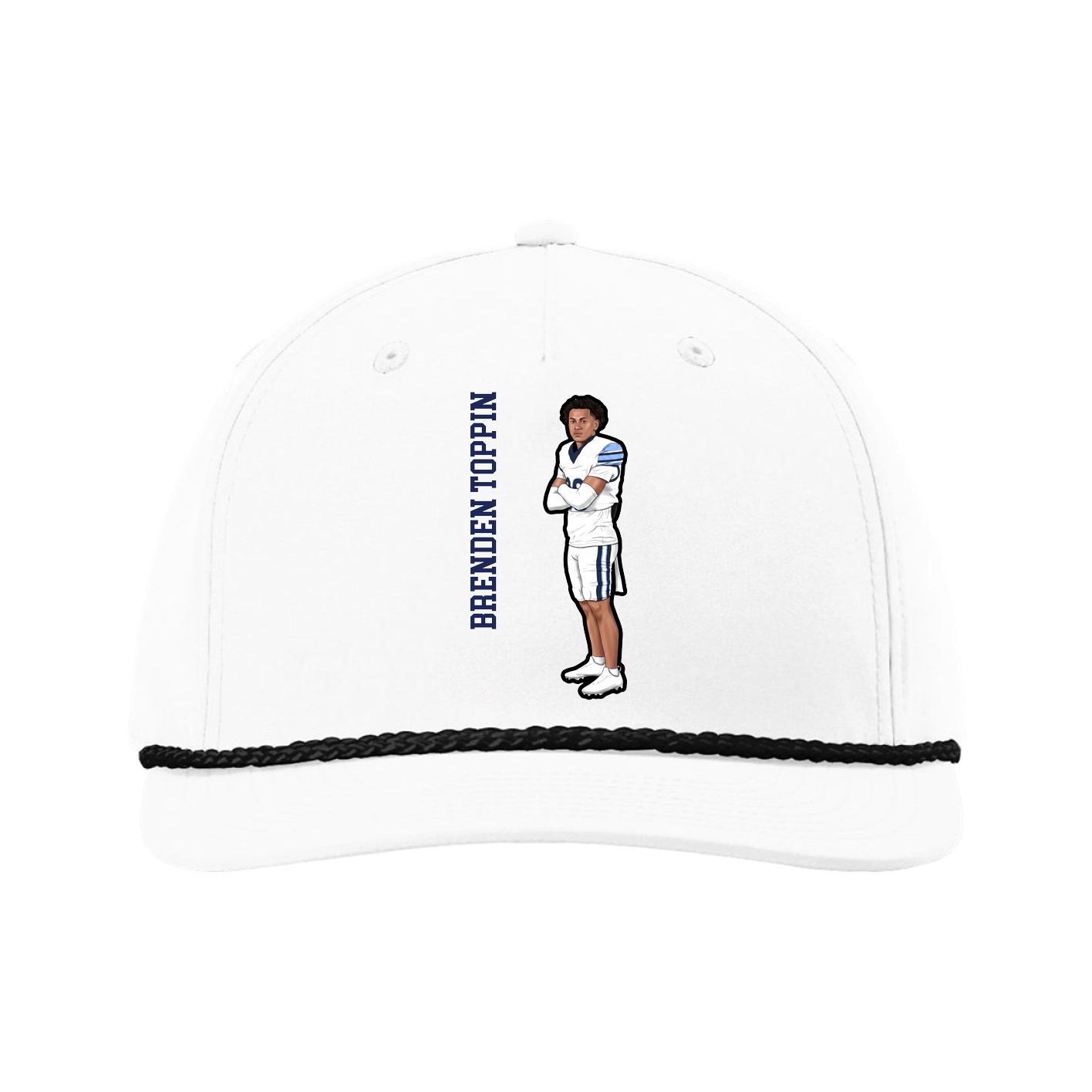 Five-Panel Classic Rope Cap — Name Vertical in White
