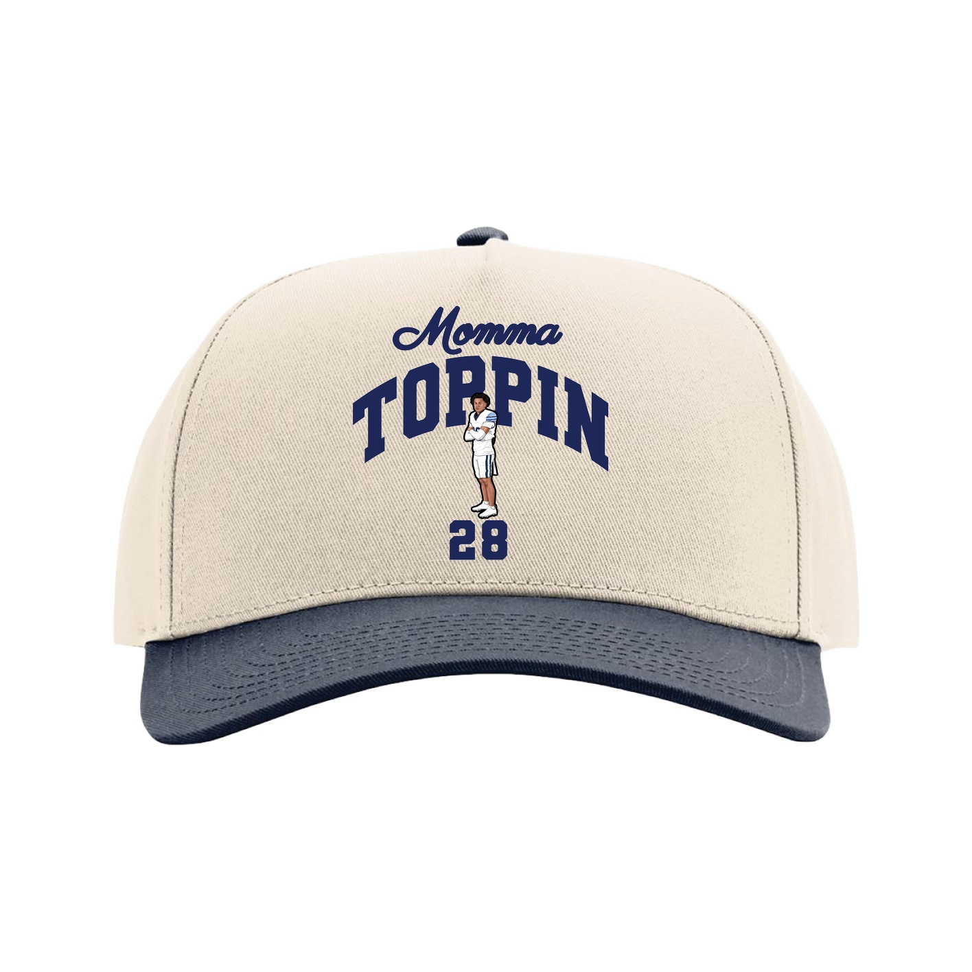 Full Fabric Five-Panel Champ Cap — Mothers Day Arch in Cream/Navy