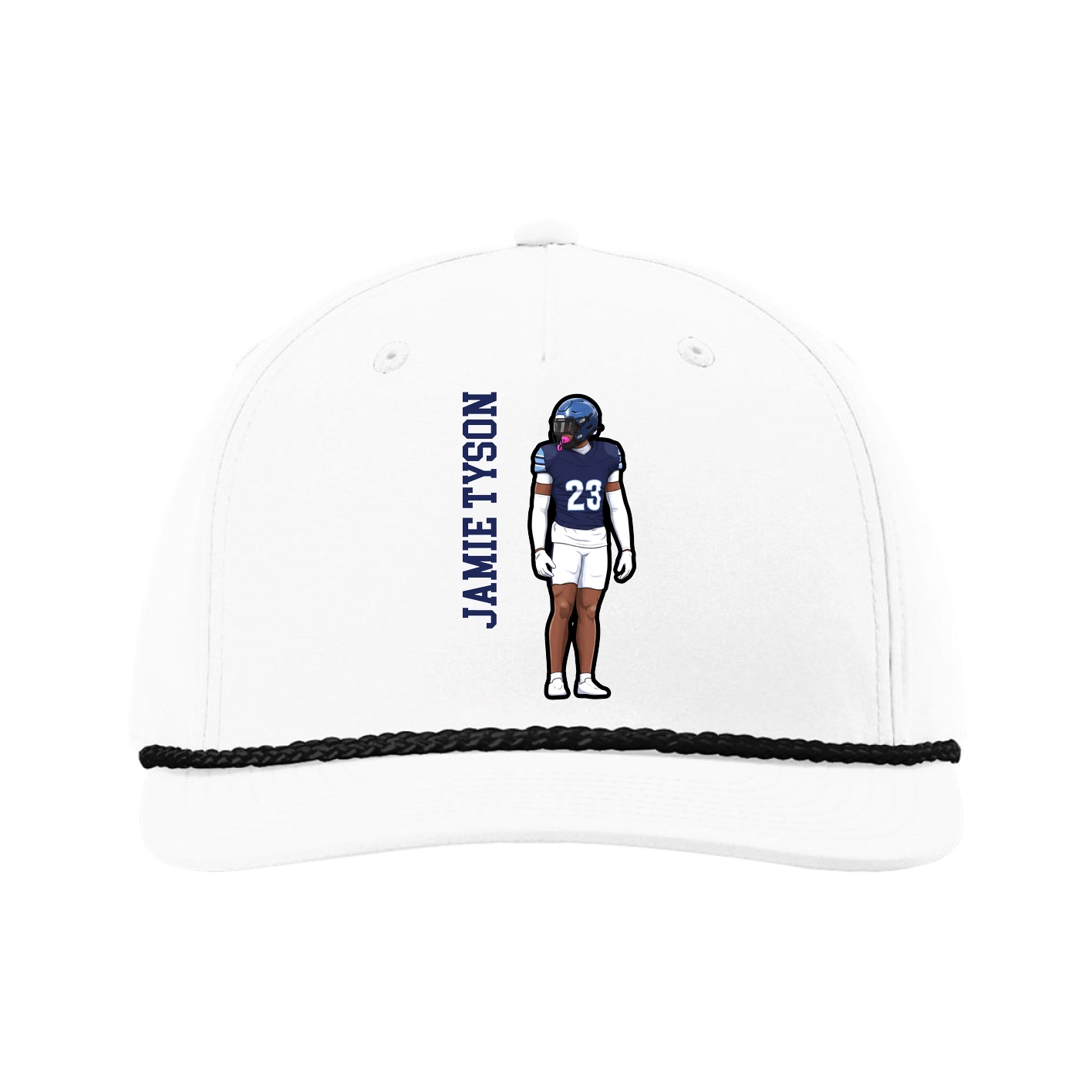 Five-Panel Classic Rope Cap — Name Vertical in White