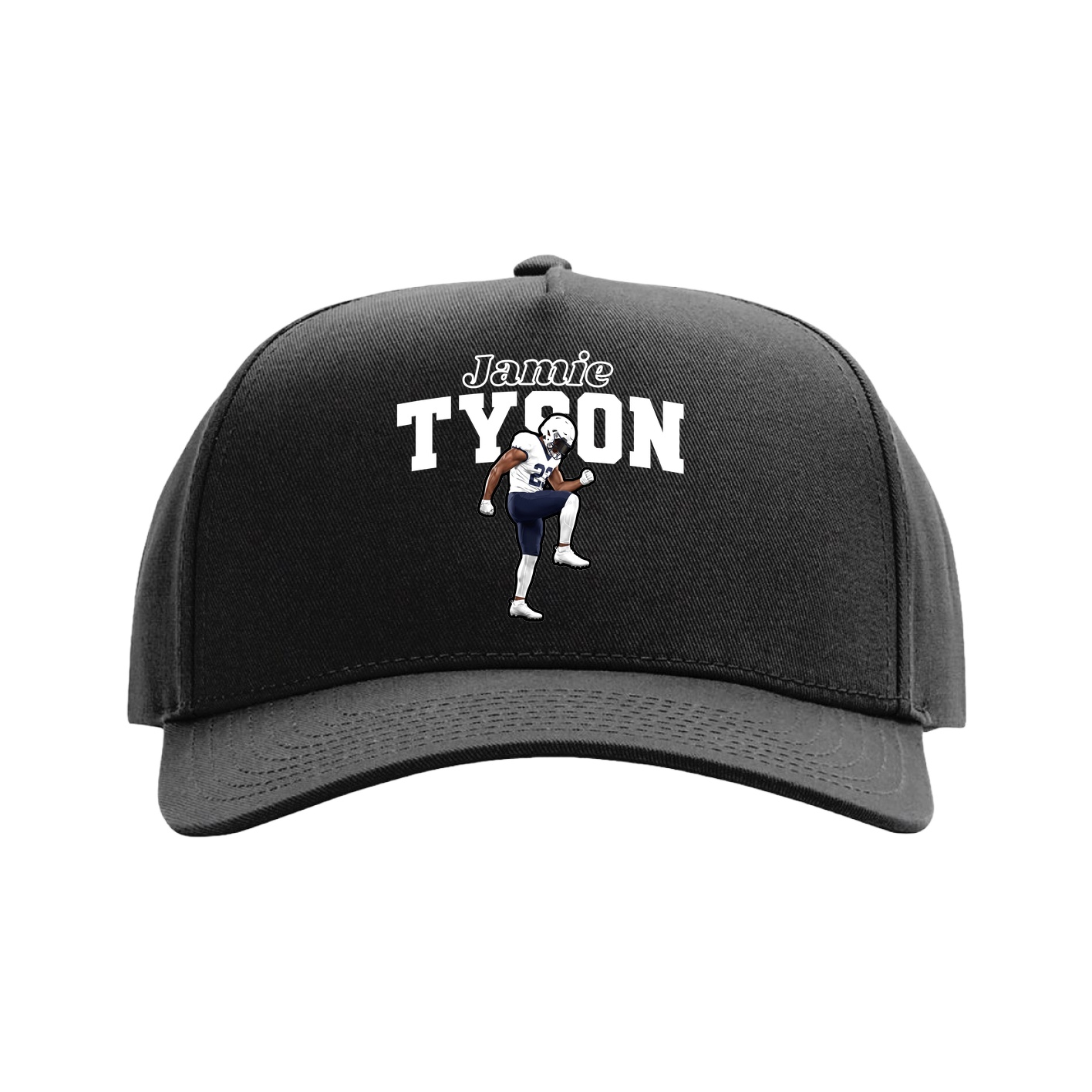 Full Fabric Five-Panel Champ Cap — Name Arch in Black
