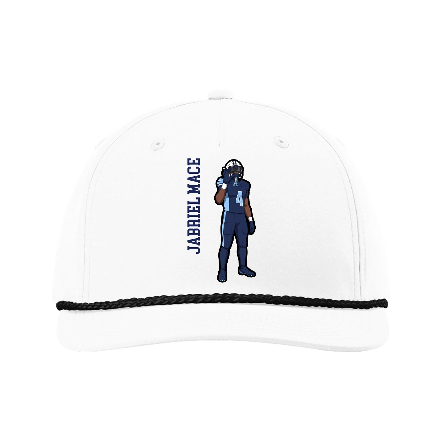 Five-Panel Classic Rope Cap — Name Vertical in White