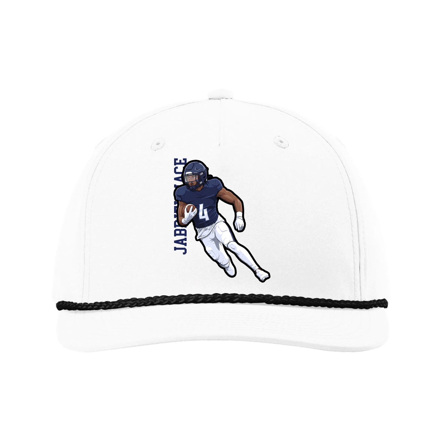 Five-Panel Classic Rope Cap — Name Vertical in White