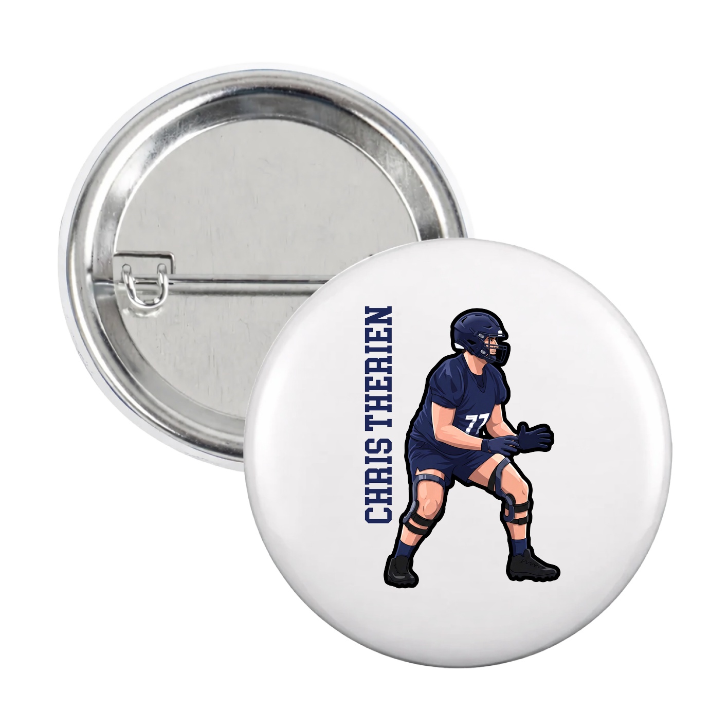 Game Day Button — Name Vertical in White