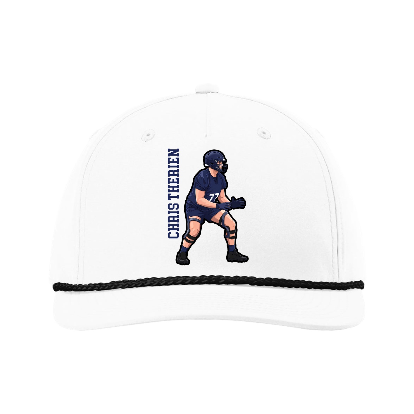 Five-Panel Classic Rope Cap — Name Vertical in White