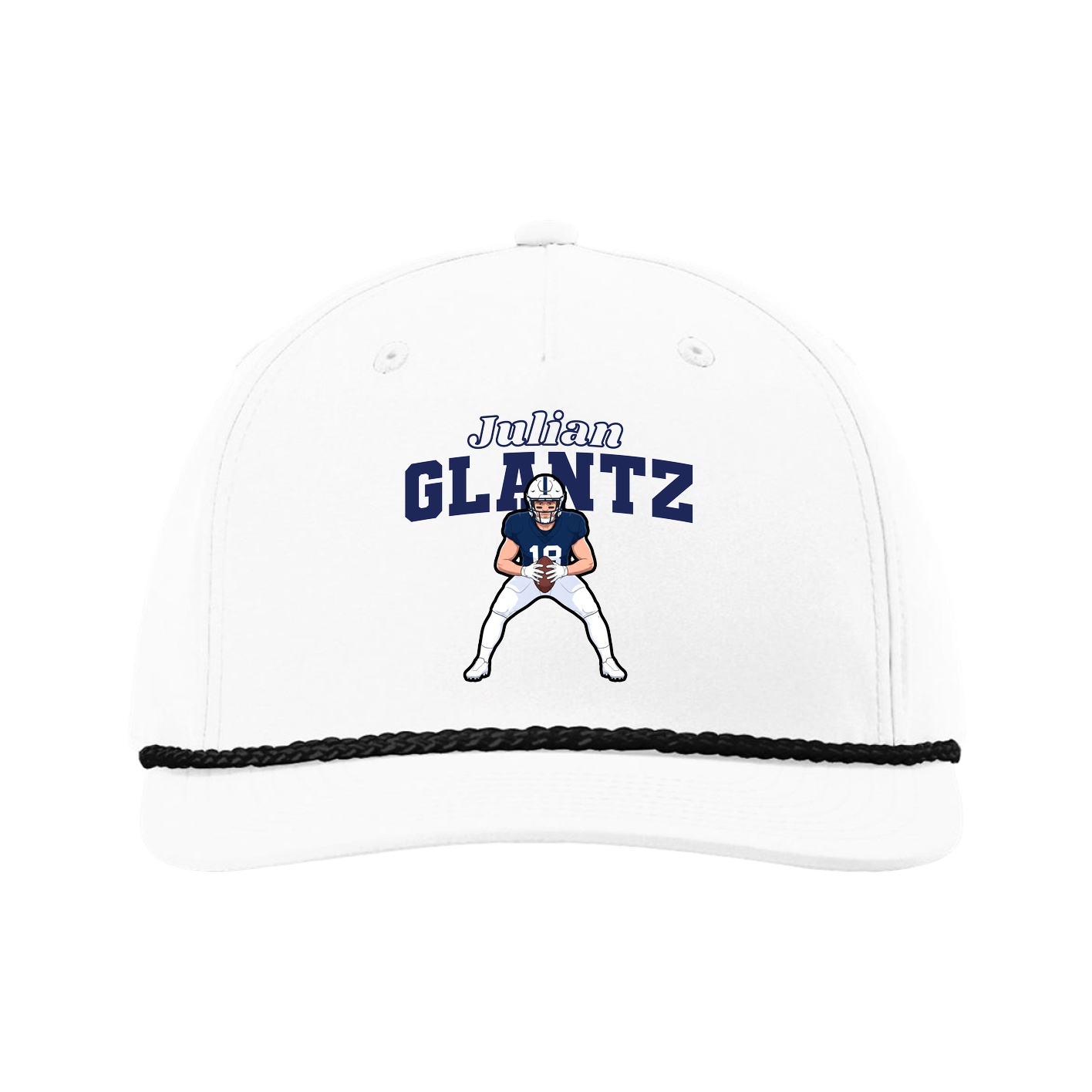 Five-Panel Classic Rope Cap — Name Arch in White