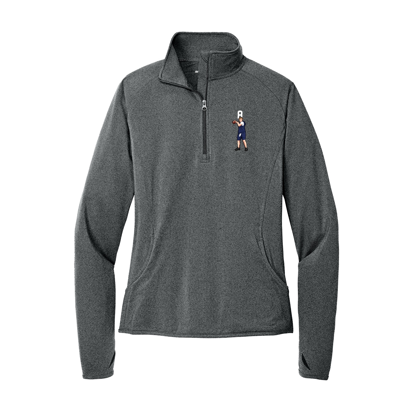 Women's Q-Zip Pullover — Number Top in Grey