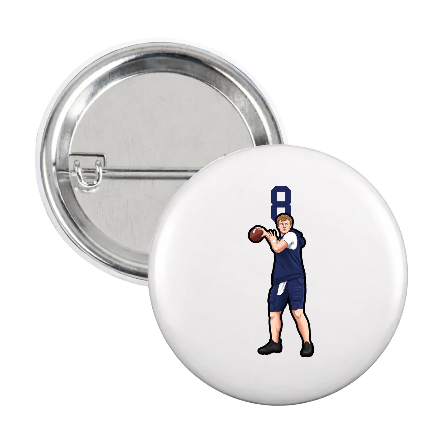 Game Day Button — Number Top in White