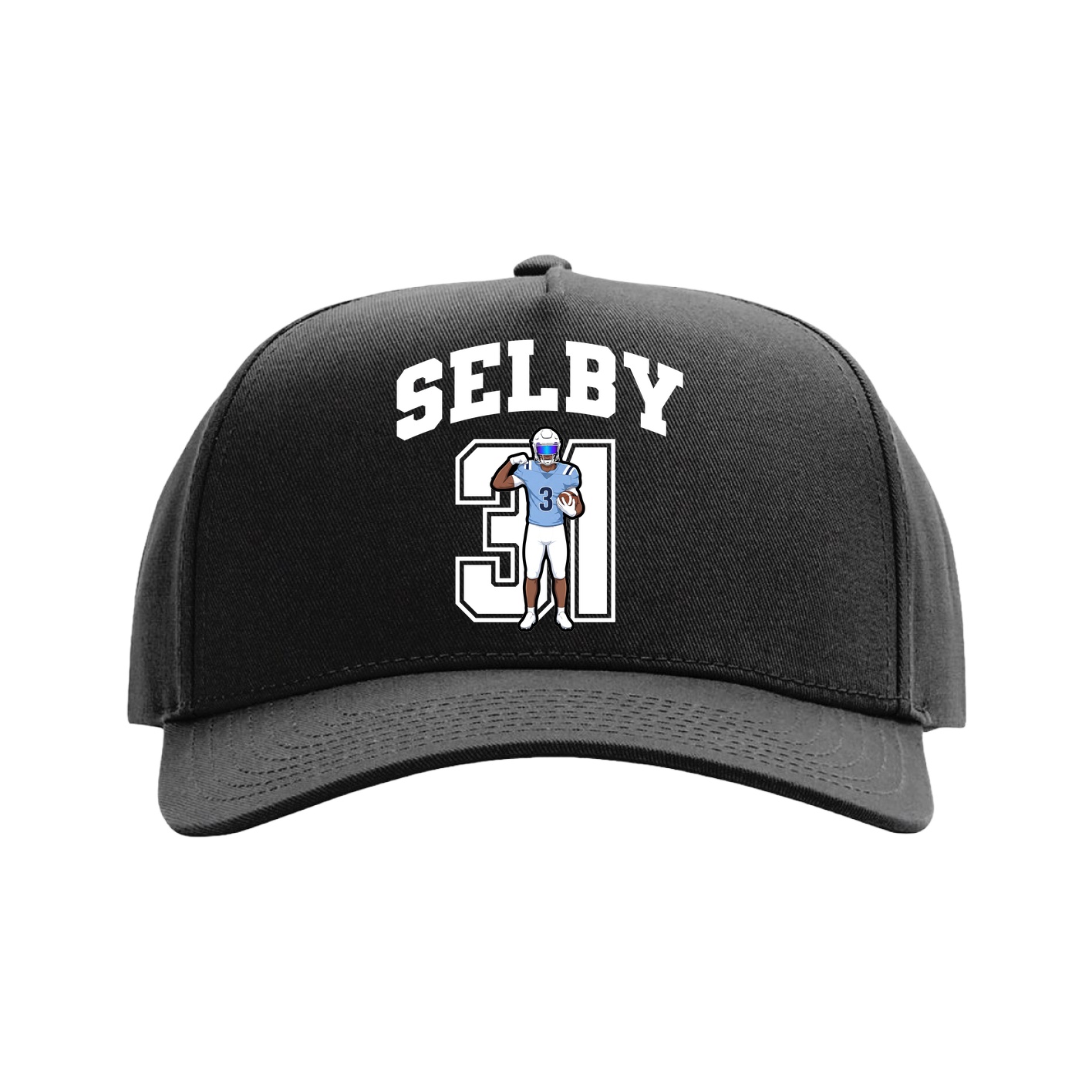 Full Fabric Five-Panel Champ Cap — Number in Black