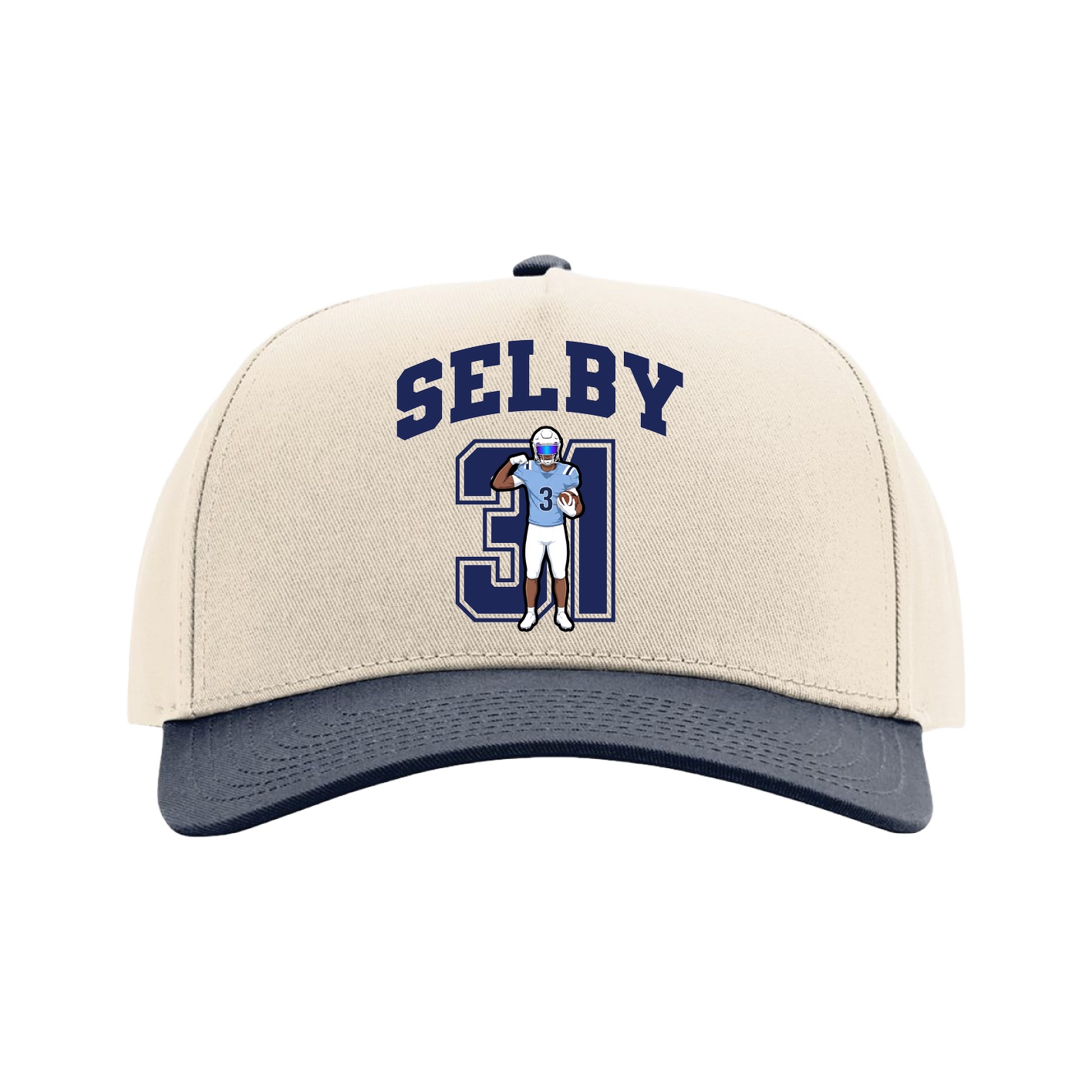 Full Fabric Five-Panel Champ Cap — Number in Cream/Navy