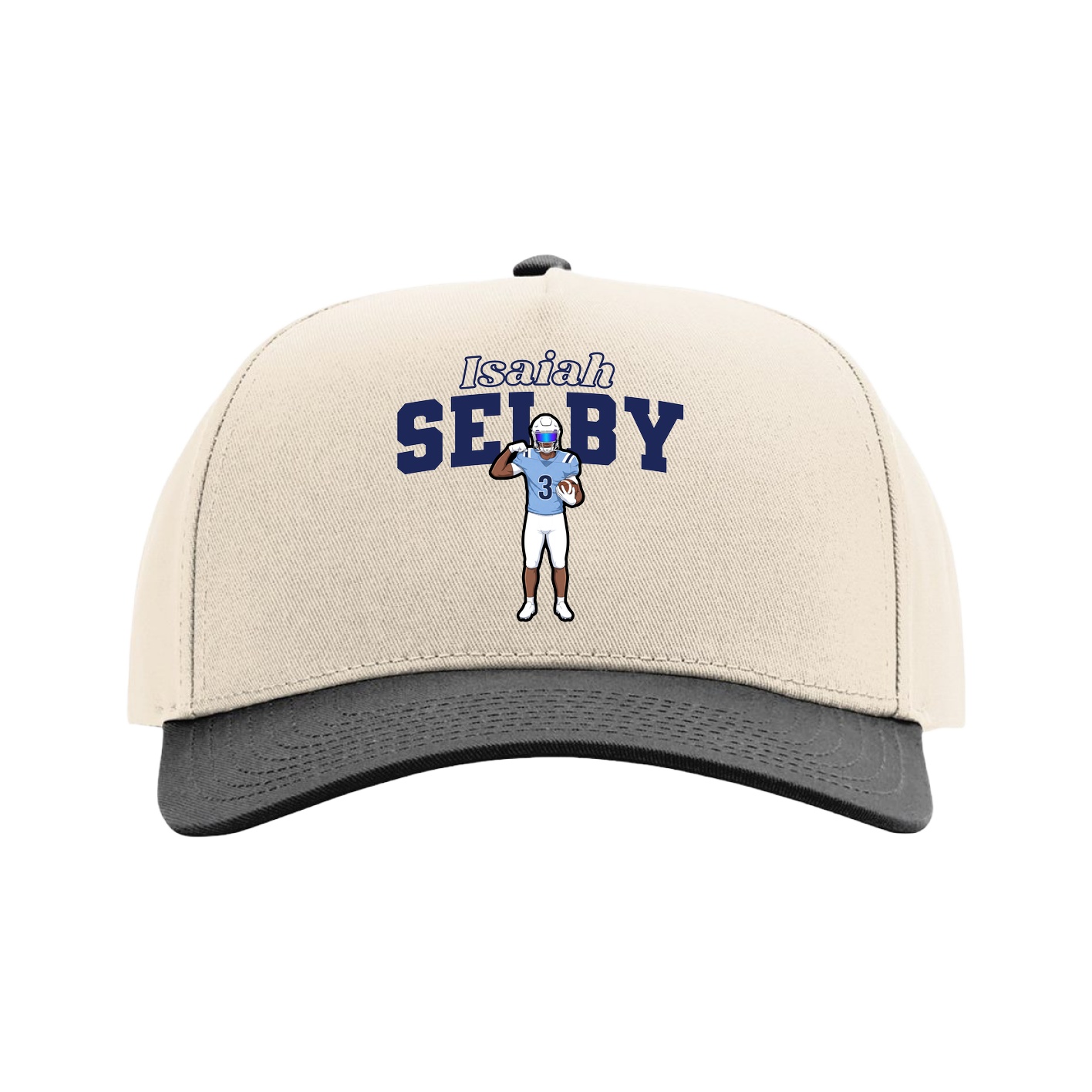 Full Fabric Five-Panel Champ Cap — Name Arch in Cream/Black
