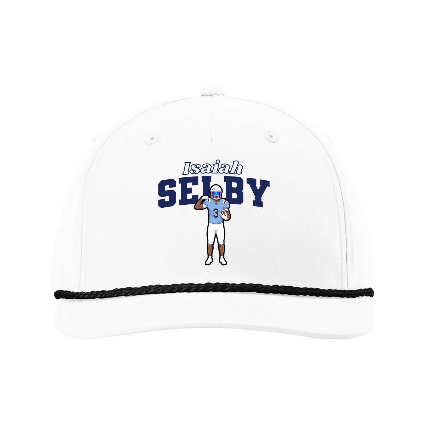 Five-Panel Classic Rope Cap — Name Arch in White