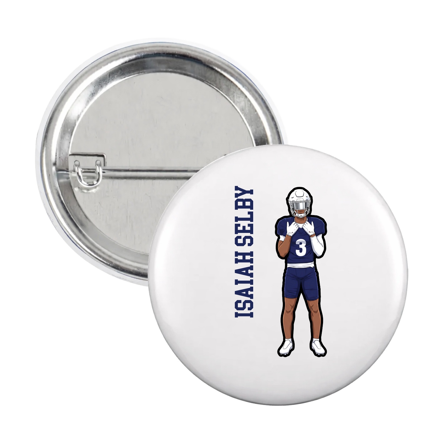 Game Day Button — Name Vertical in White