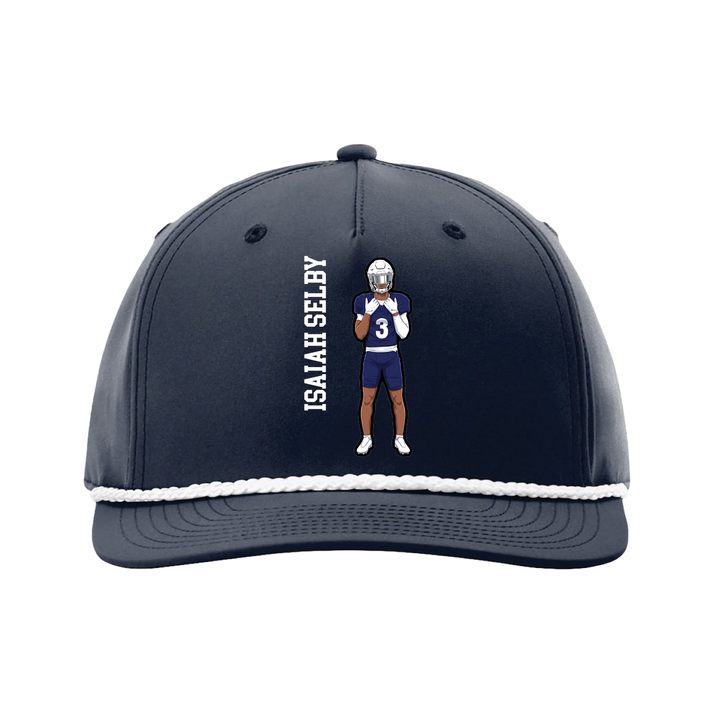 Five-Panel Classic Rope Cap — Name Vertical in Navy
