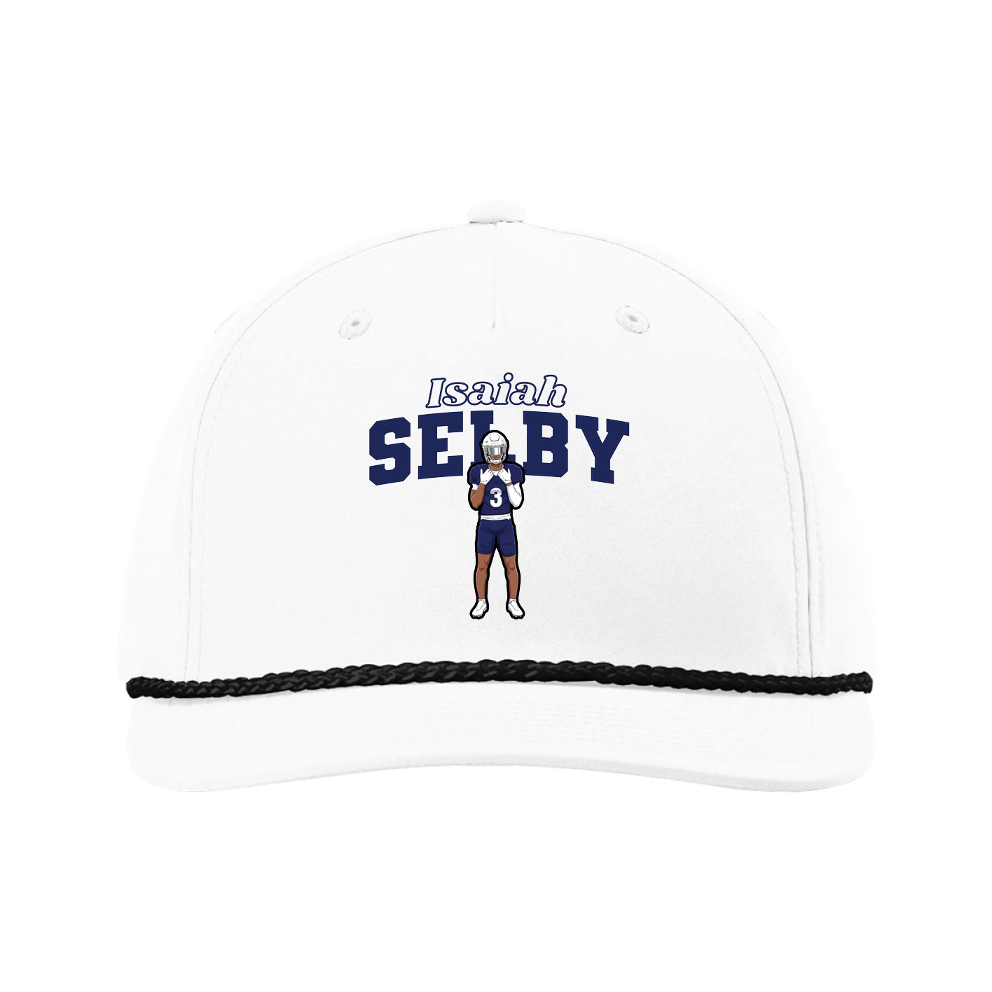 Five-Panel Classic Rope Cap — Name Arch in White