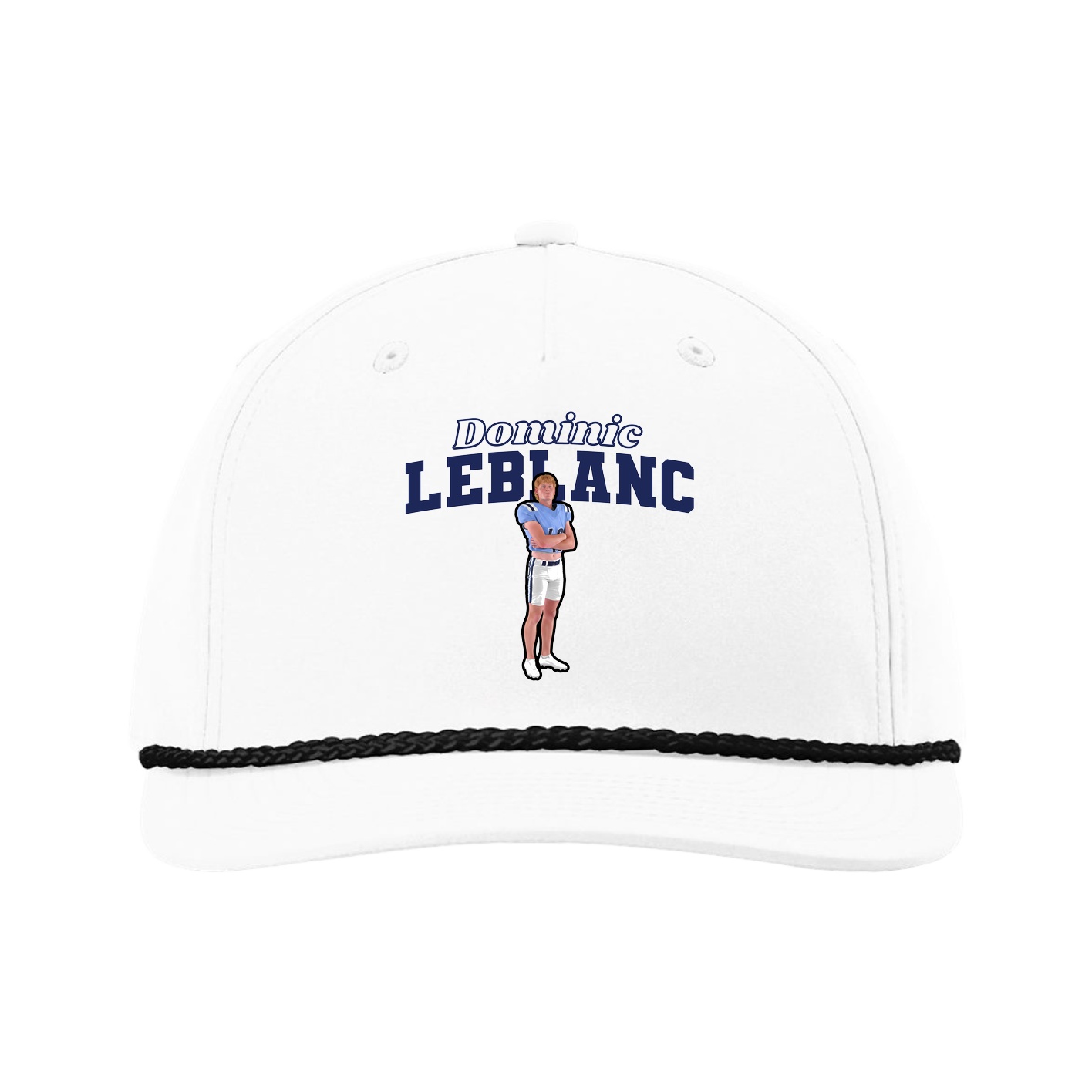 Five-Panel Classic Rope Cap — Name Arch in White
