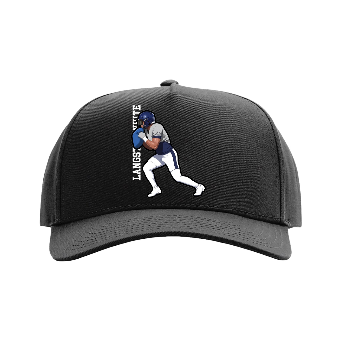 Full Fabric Five-Panel Champ Cap — Name Vertical in Black