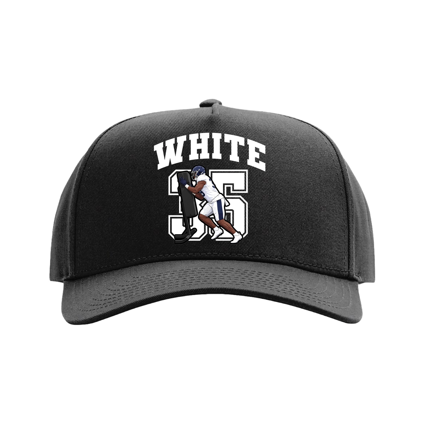 Full Fabric Five-Panel Champ Cap — Number in Black