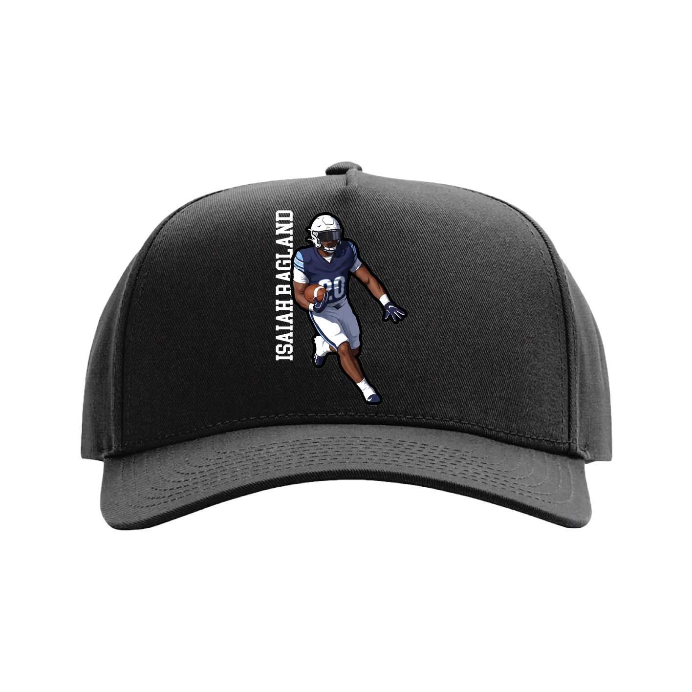Full Fabric Five-Panel Champ Cap — Name Vertical in Black