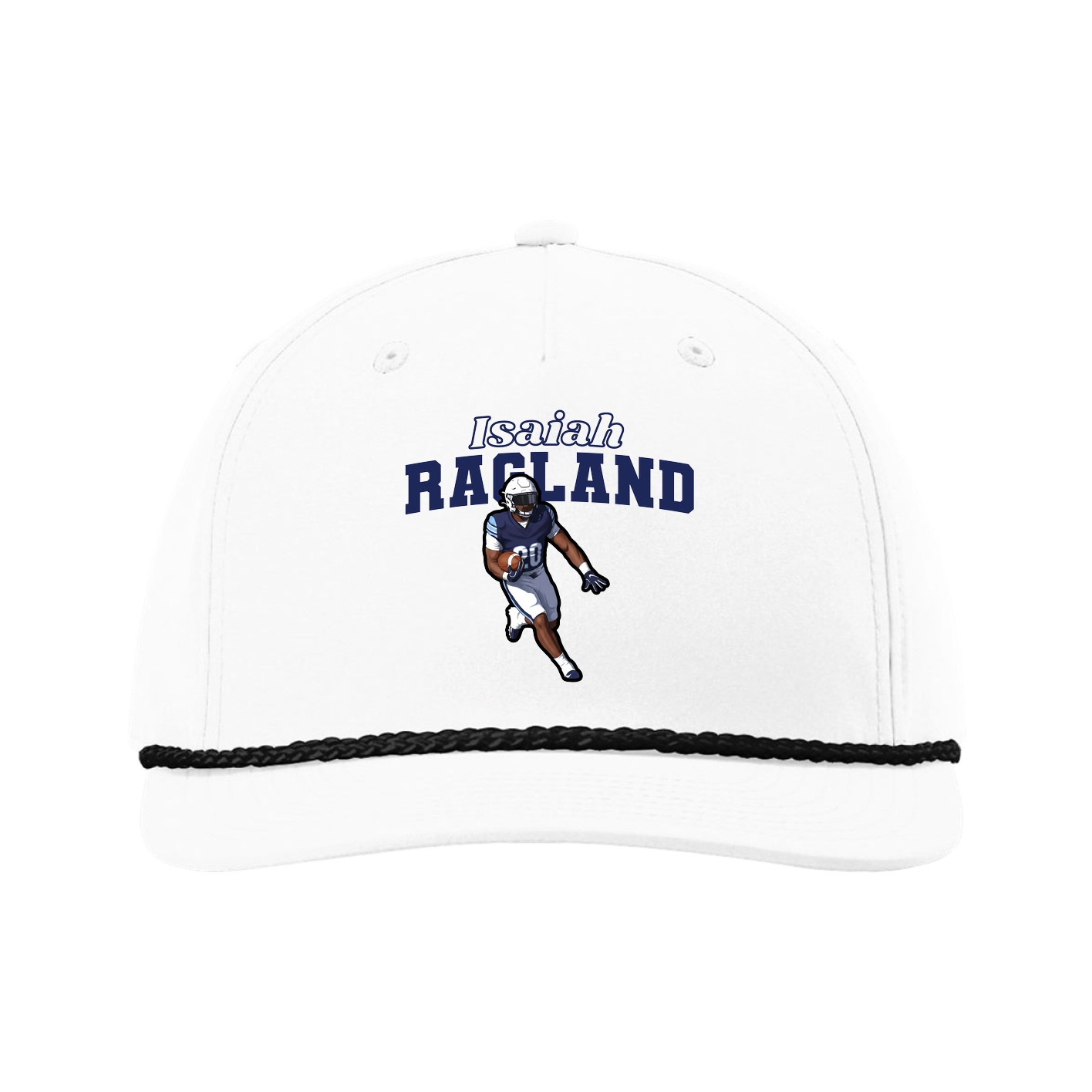 Five-Panel Classic Rope Cap — Name Arch in White