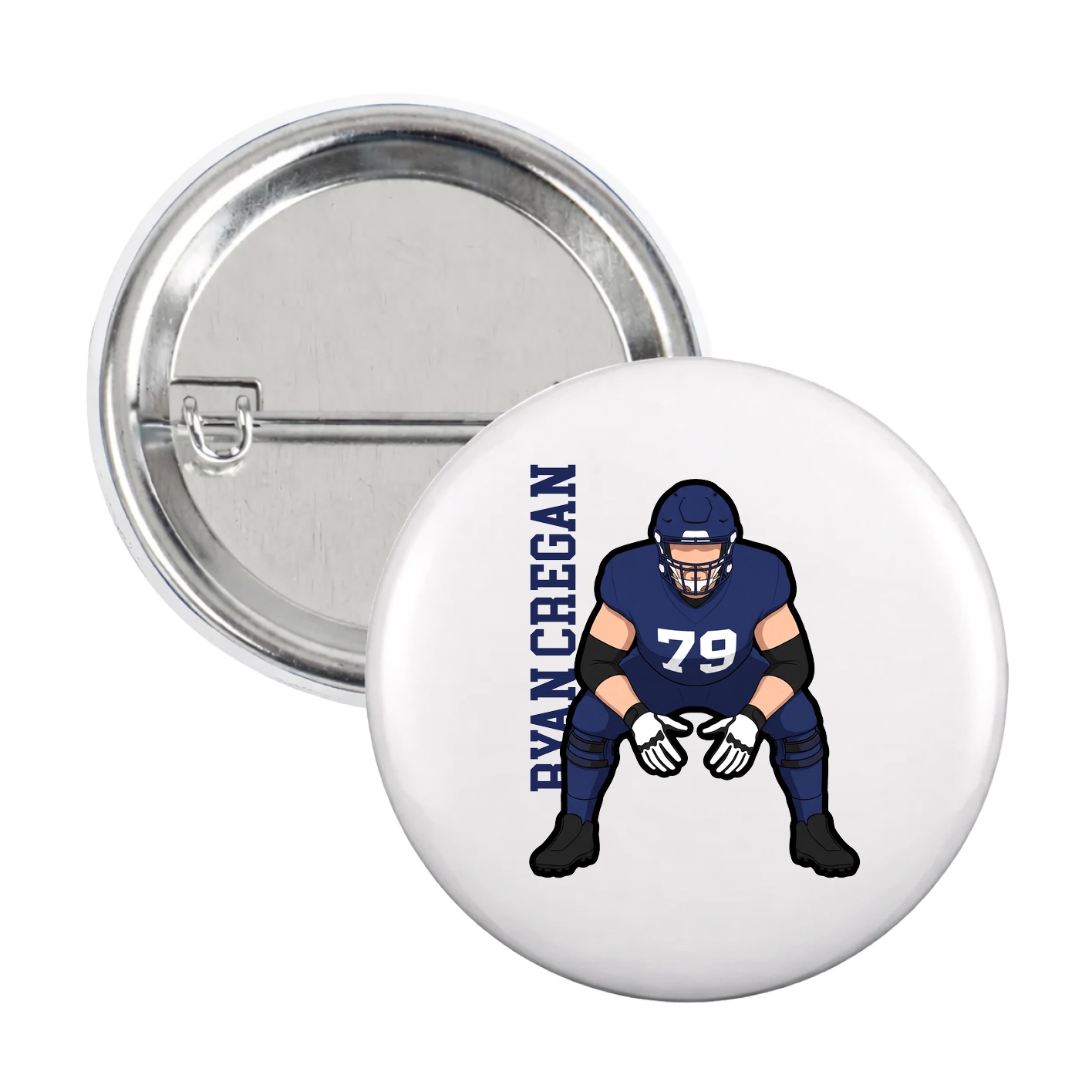 Game Day Button — Name Vertical in White