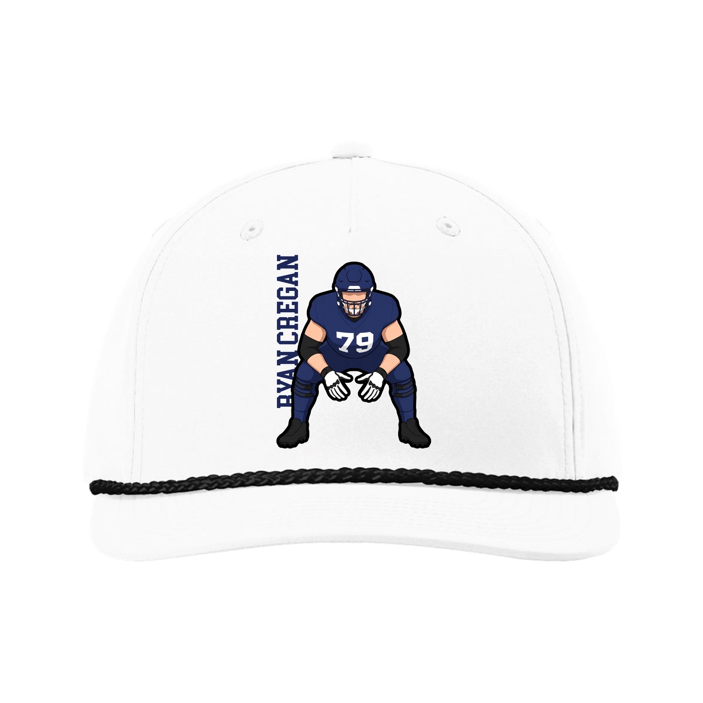 Five-Panel Classic Rope Cap — Name Vertical in White