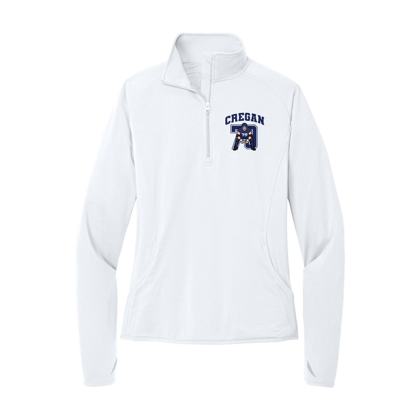 Women's Q-Zip Pullover — Number in White