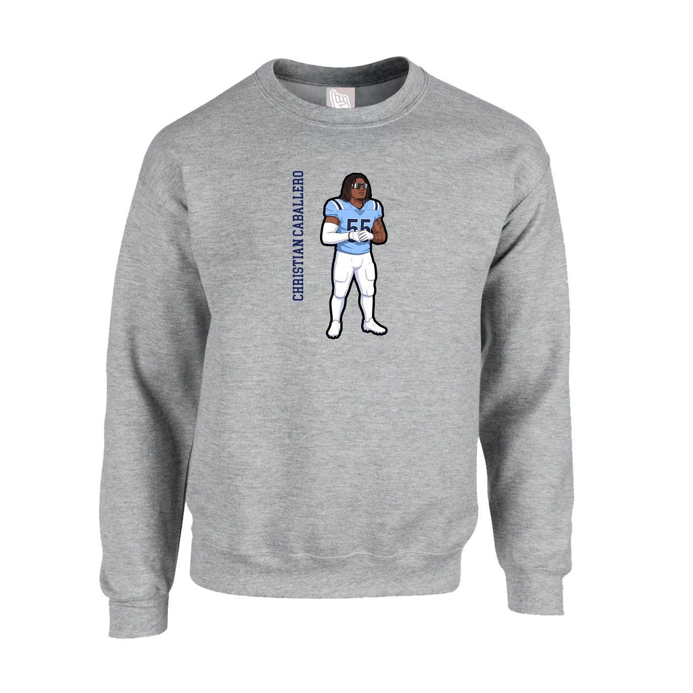 Fleece Crew — Name Vertical in Grey
