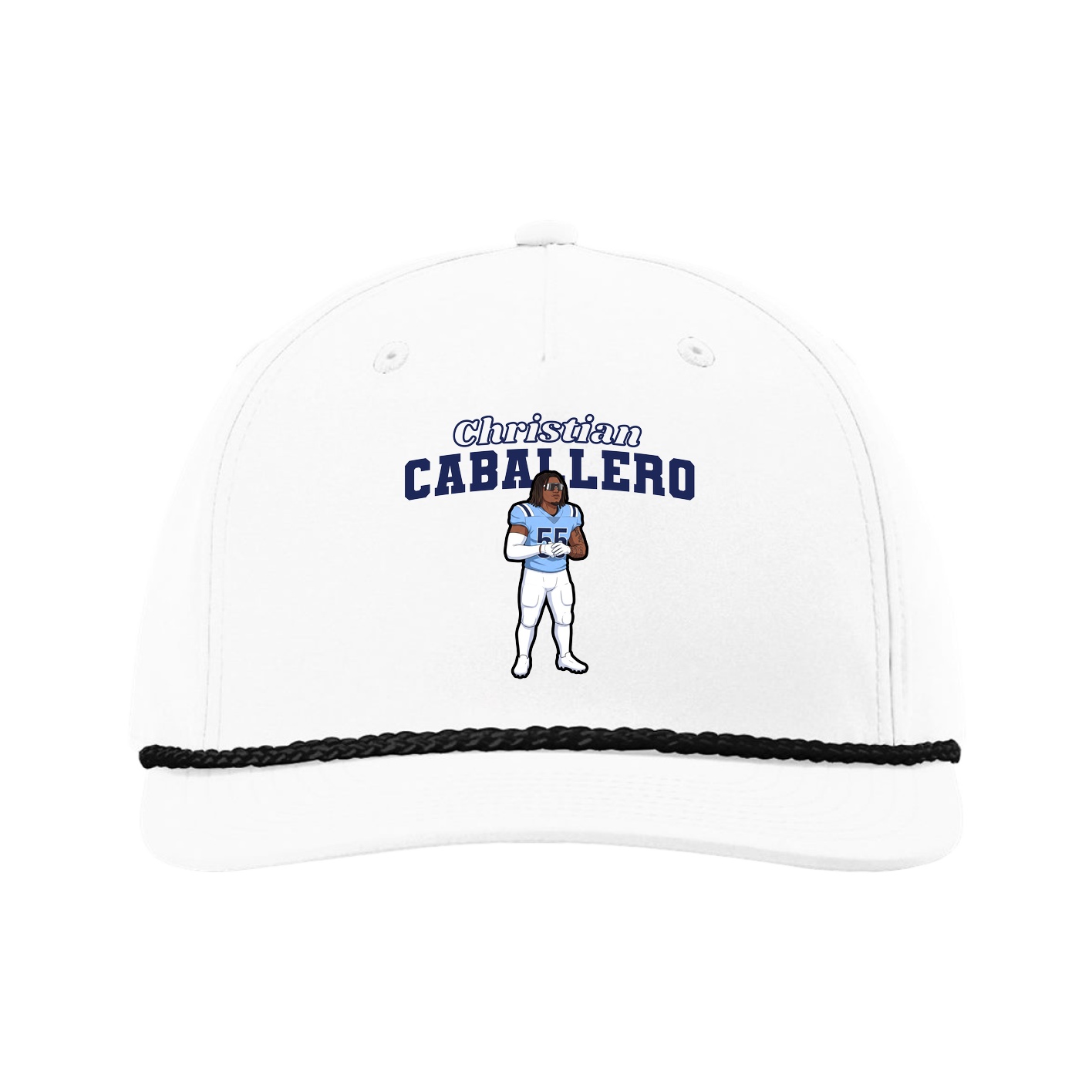 Five-Panel Classic Rope Cap — Name Arch in White