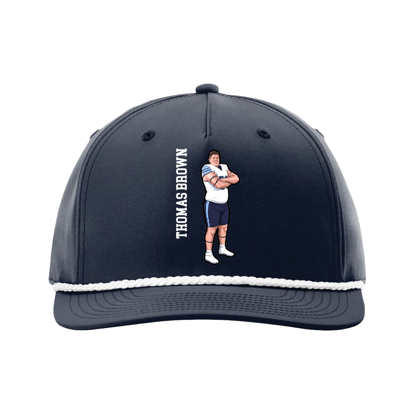 Five-Panel Classic Rope Cap — Name Vertical in Navy