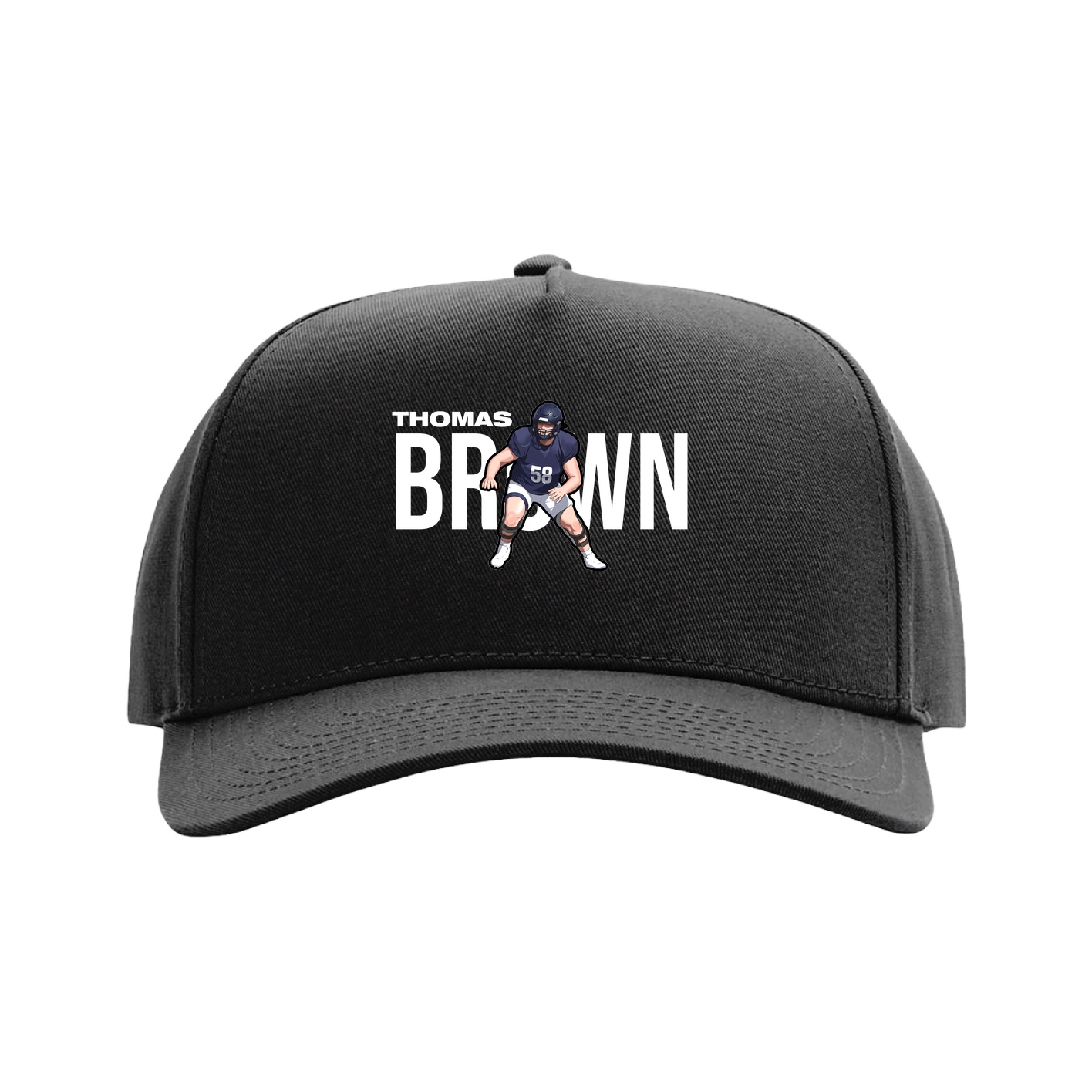 Full Fabric Five-Panel Champ Cap — Player Name in Black