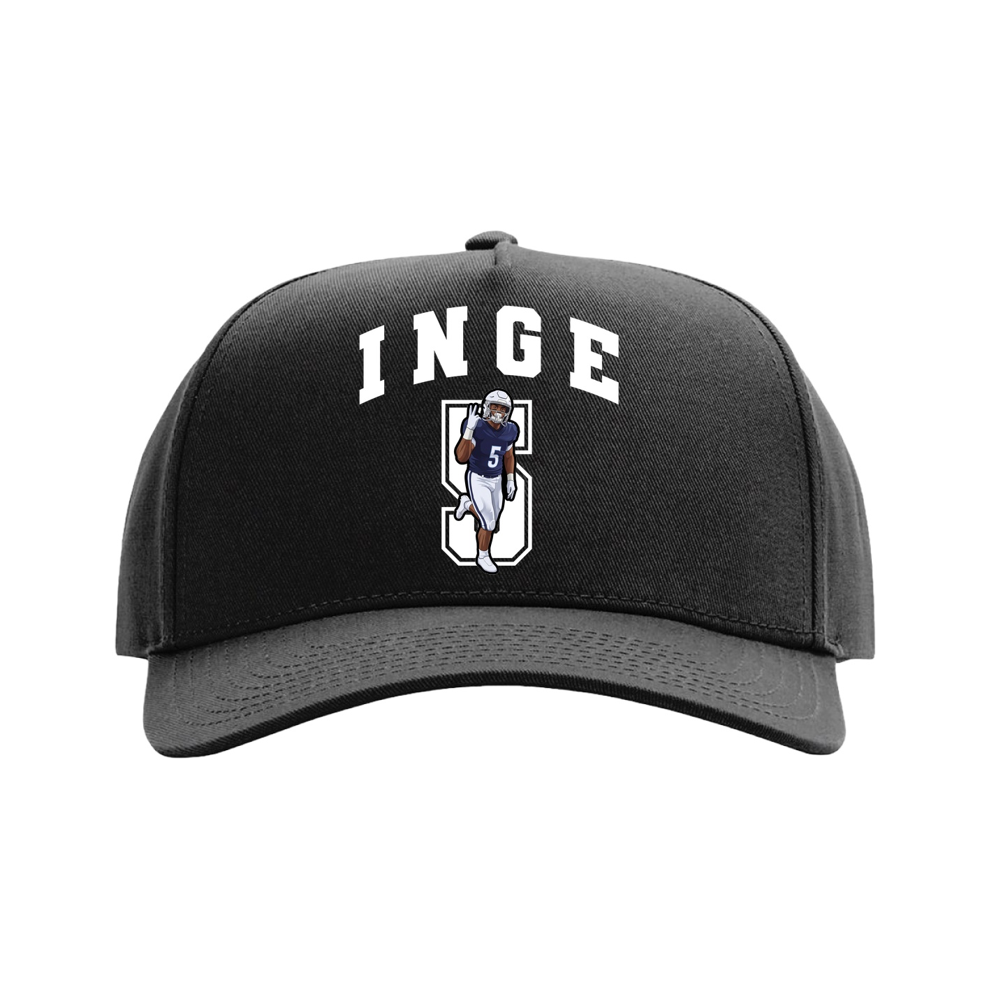 Full Fabric Five-Panel Champ Cap — Number in Black