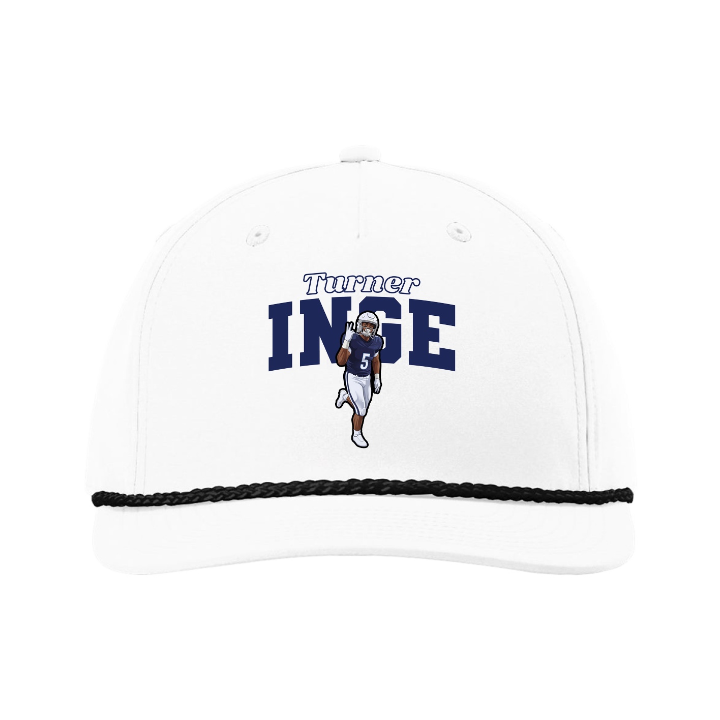 Five-Panel Classic Rope Cap — Name Arch in White