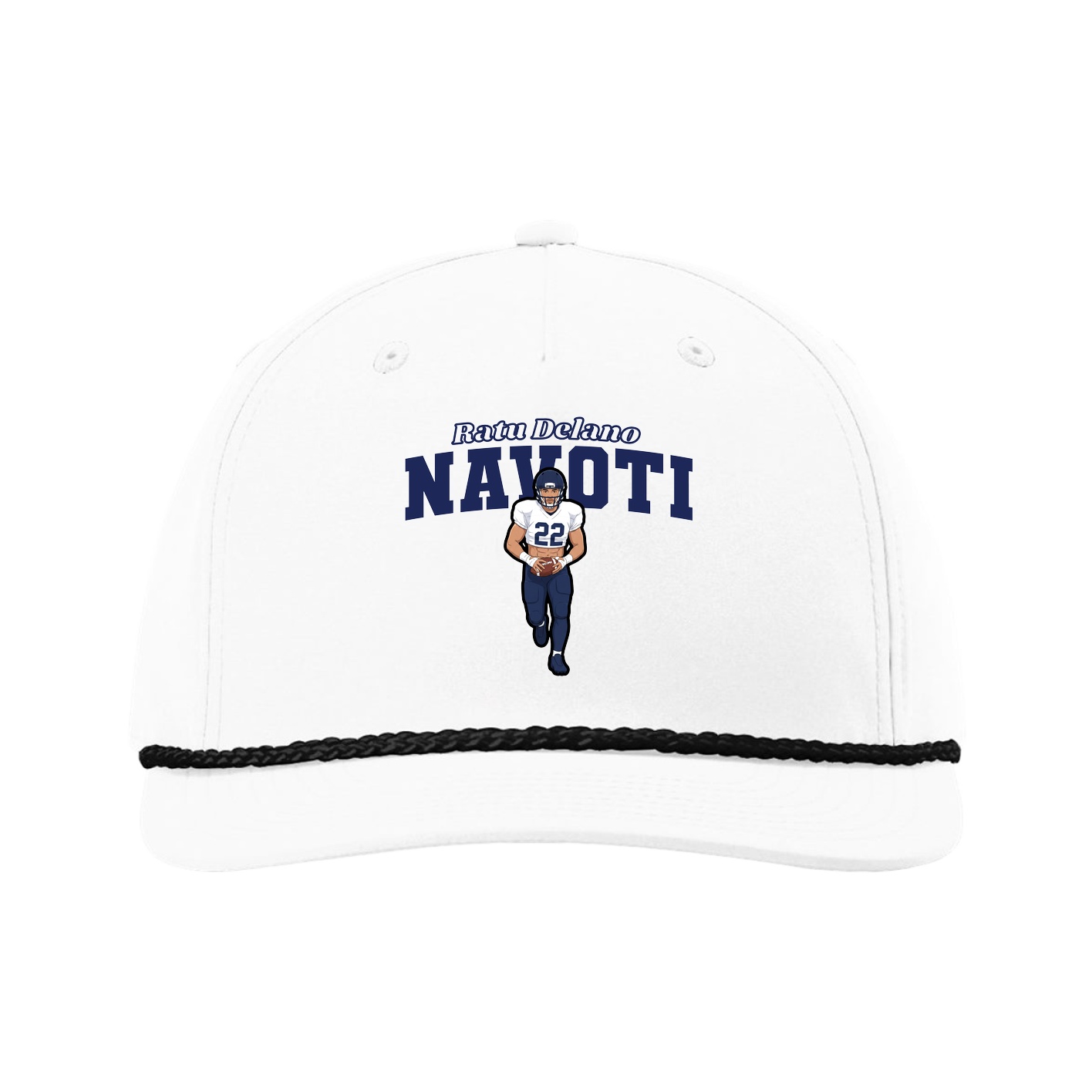 Five-Panel Classic Rope Cap — Name Arch in White