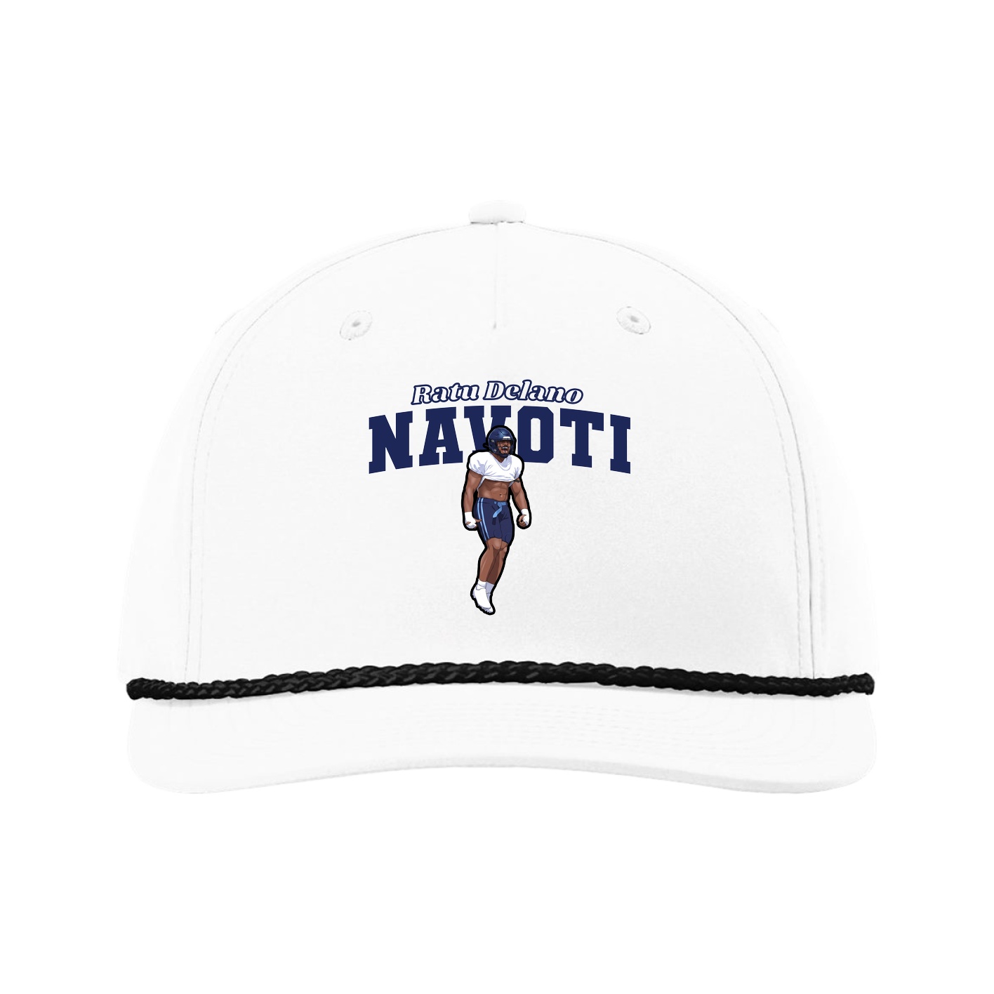 Five-Panel Classic Rope Cap — Name Arch in White