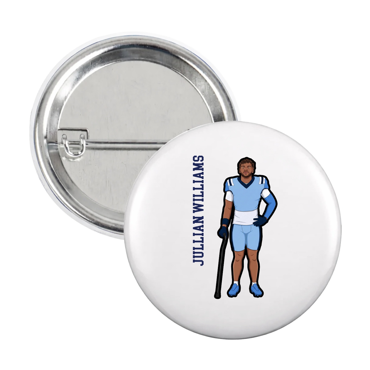 Game Day Button — Name Vertical in White
