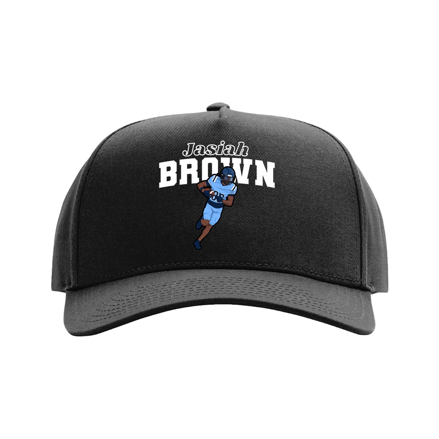 Full Fabric Five-Panel Champ Cap — Name Arch in Black