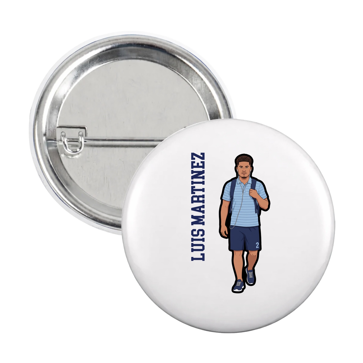 Game Day Button — Name Vertical in White