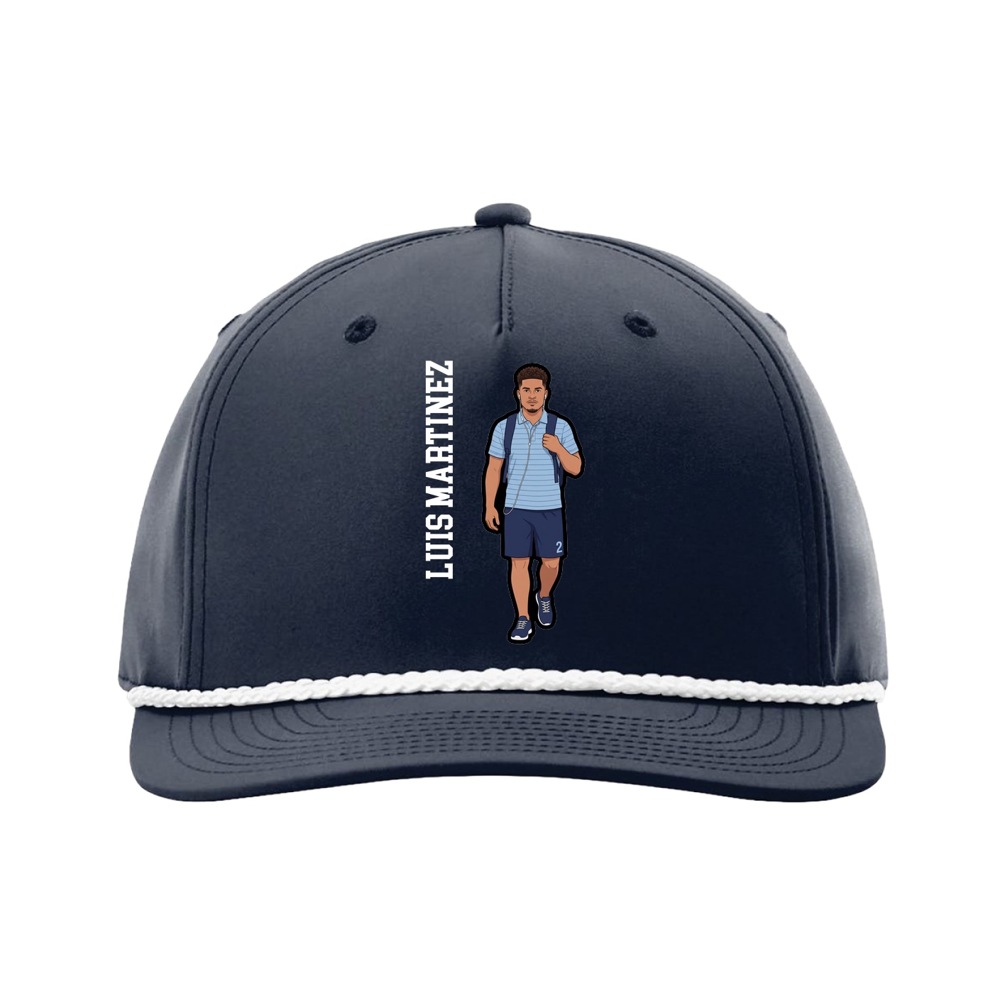 Five-Panel Classic Rope Cap — Name Vertical in Navy
