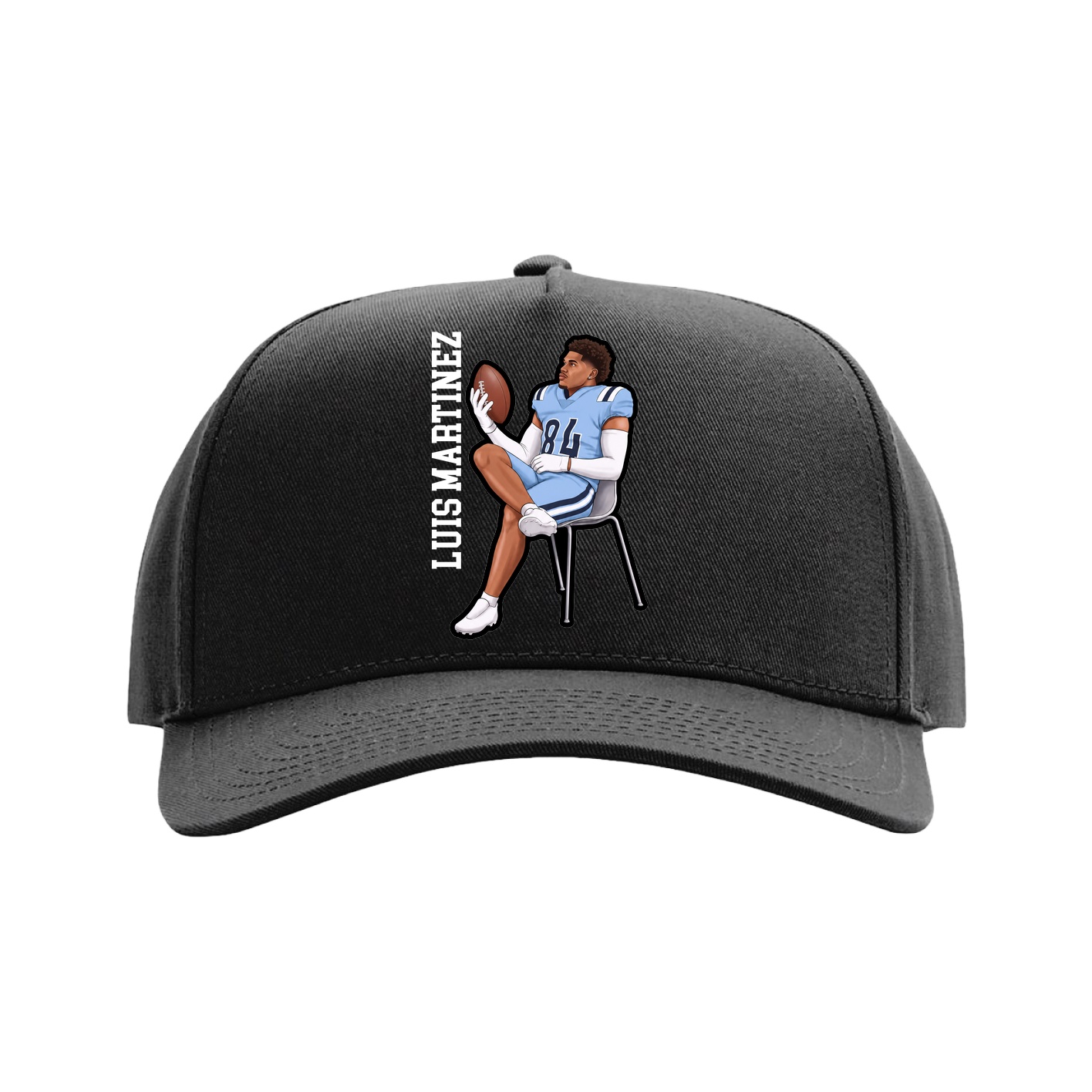 Full Fabric Five-Panel Champ Cap — Name Vertical in Black