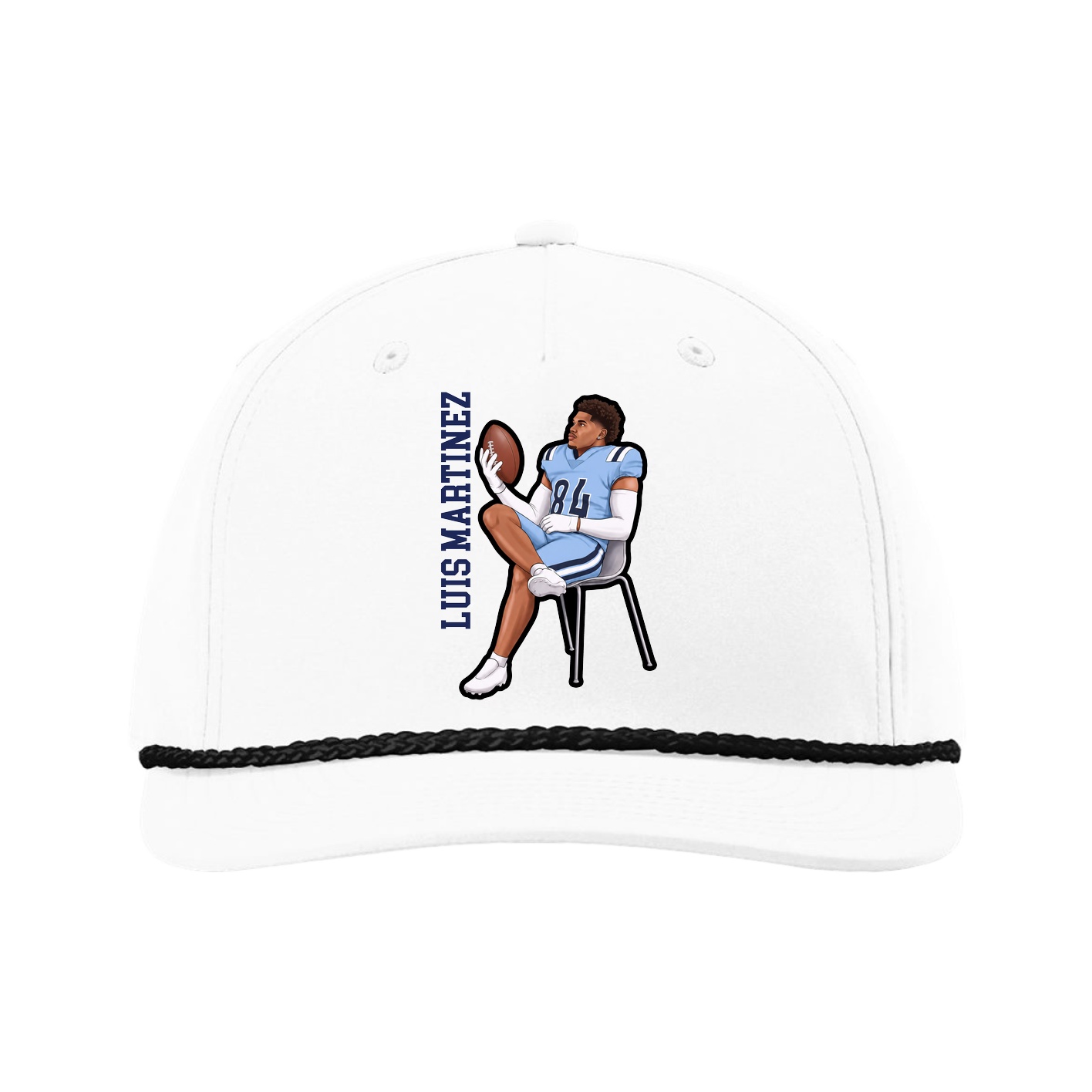 Five-Panel Classic Rope Cap — Name Vertical in White