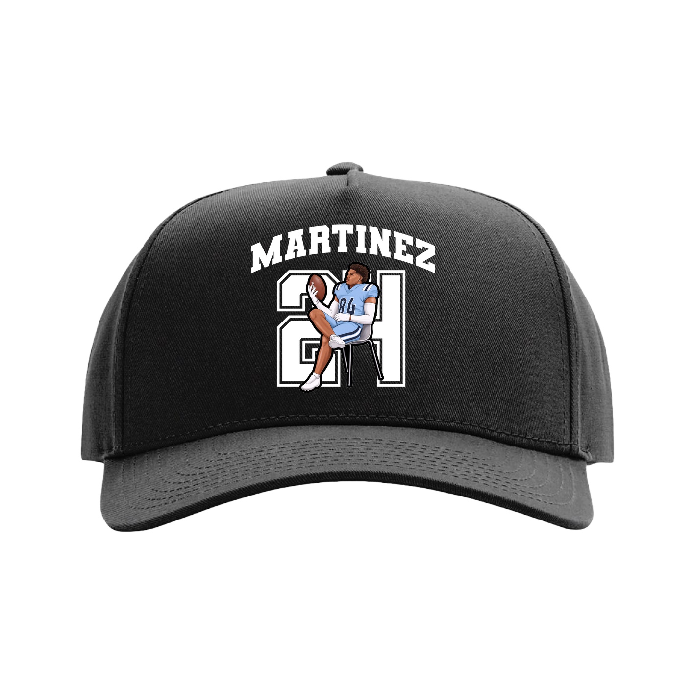 Full Fabric Five-Panel Champ Cap — Number in Black
