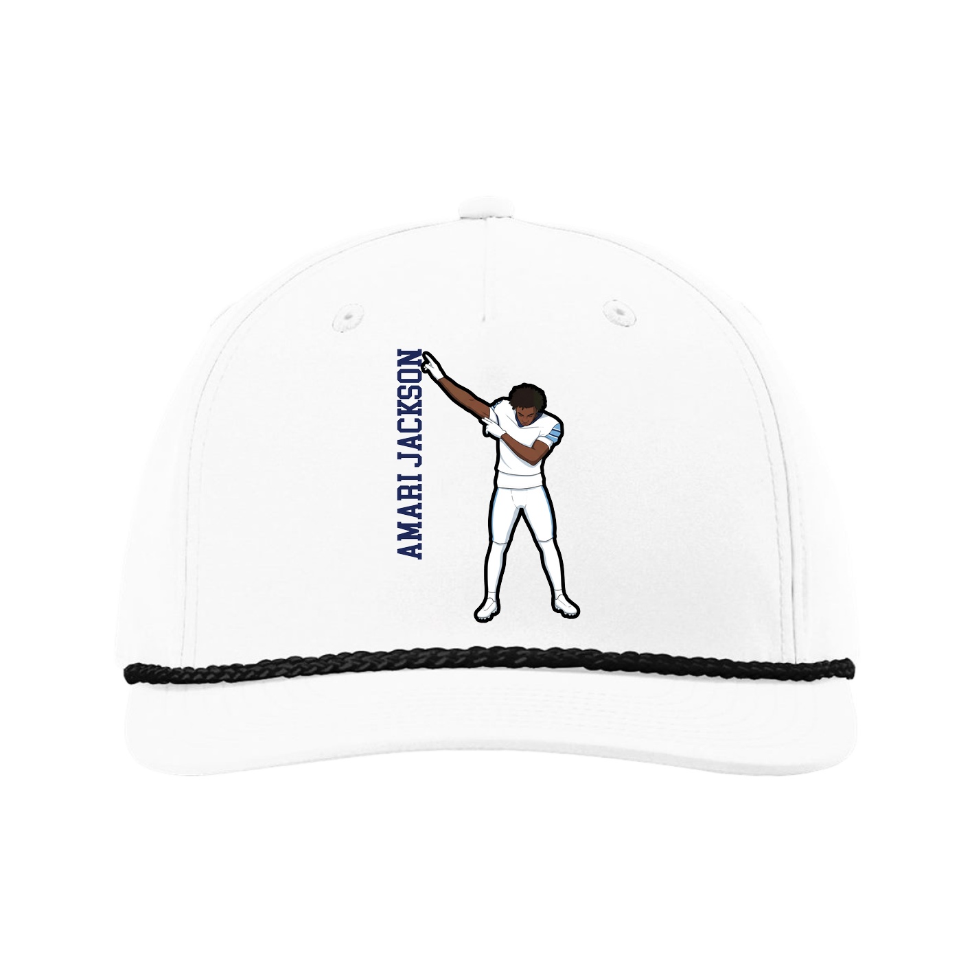 Five-Panel Classic Rope Cap — Name Vertical in White