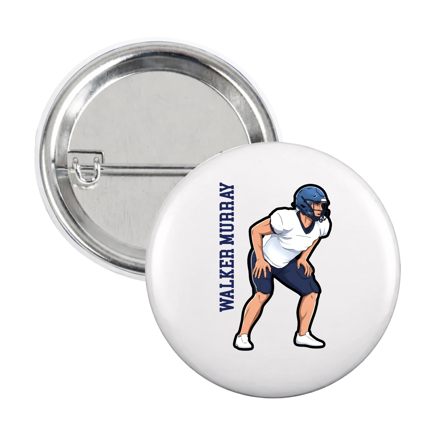 Game Day Button — Name Vertical in White