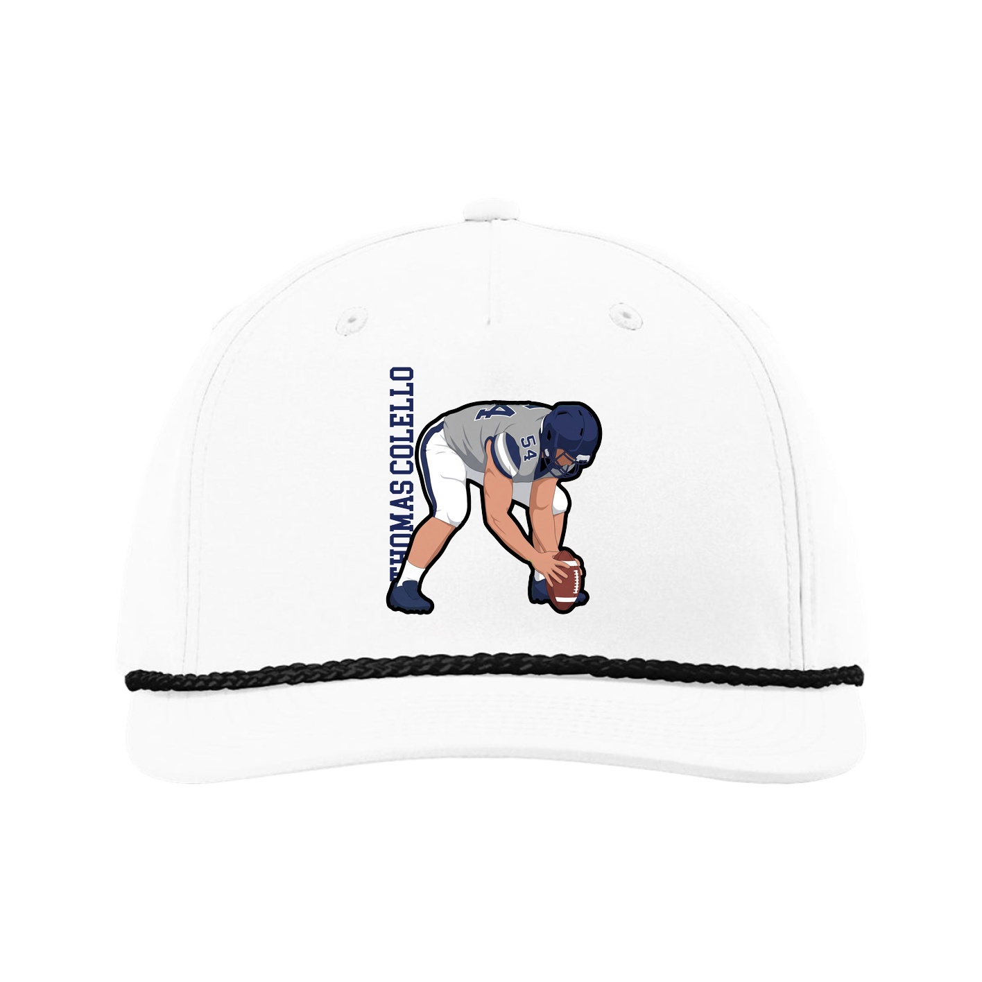 Five-Panel Classic Rope Cap — Name Vertical in White