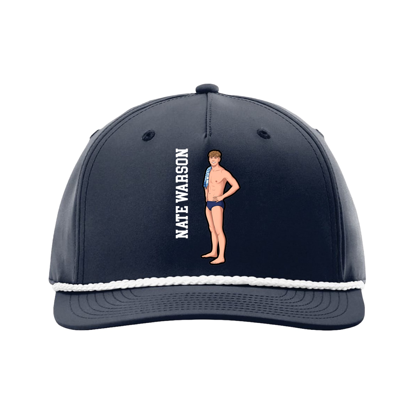 Five-Panel Classic Rope Cap — Name Vertical in Navy
