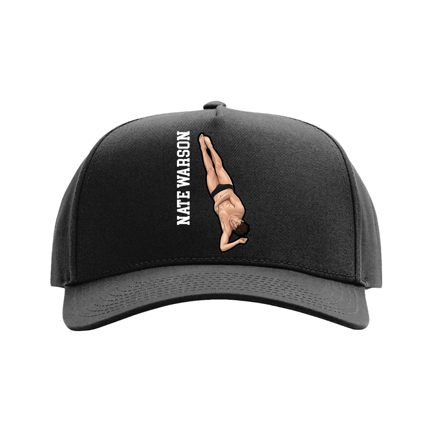 Full Fabric Five-Panel Champ Cap — Name Vertical in Black