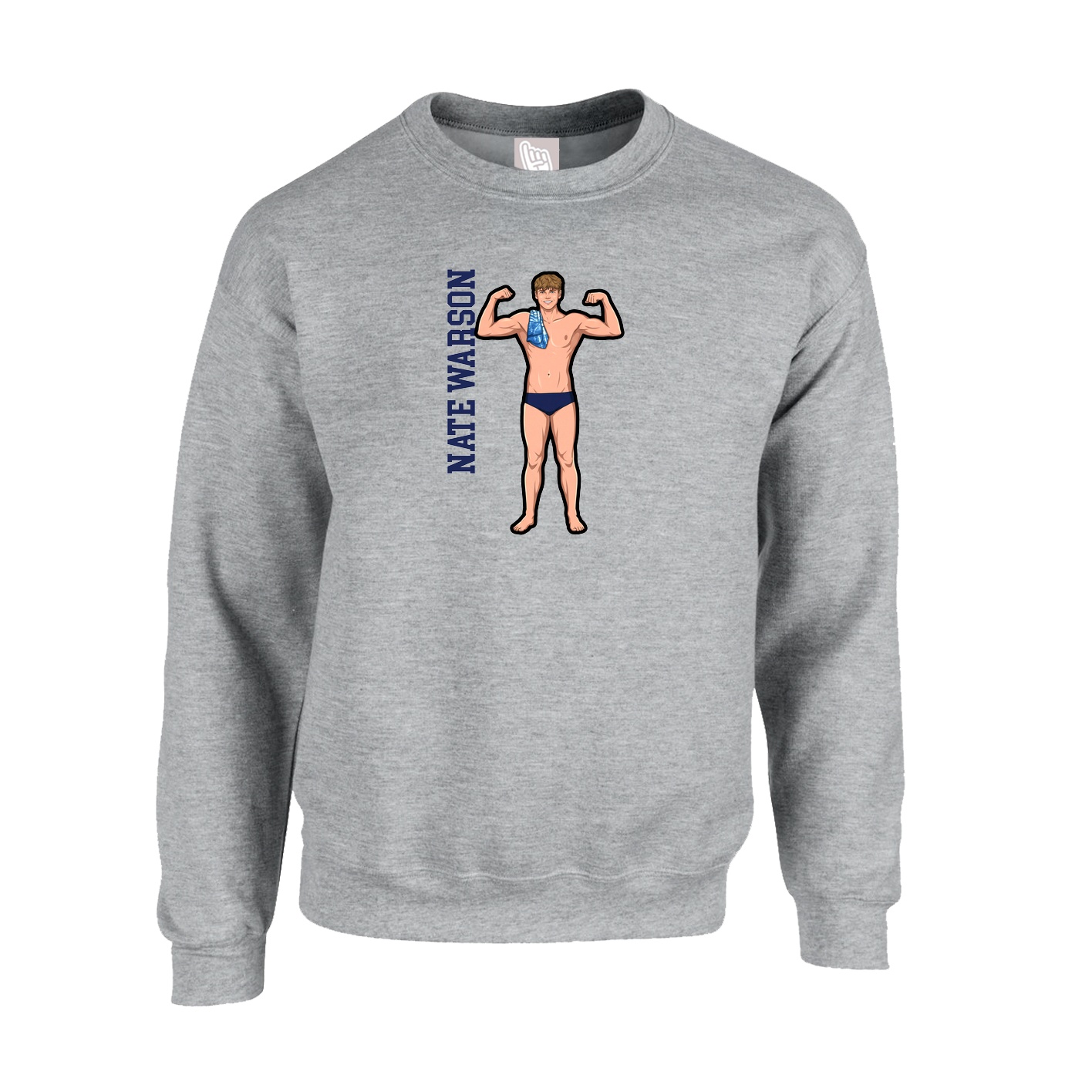 Fleece Crew — Name Vertical in Grey